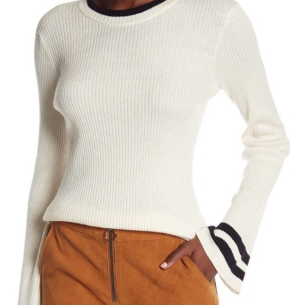 FRAME White Ribbed Sweater with Black Trim